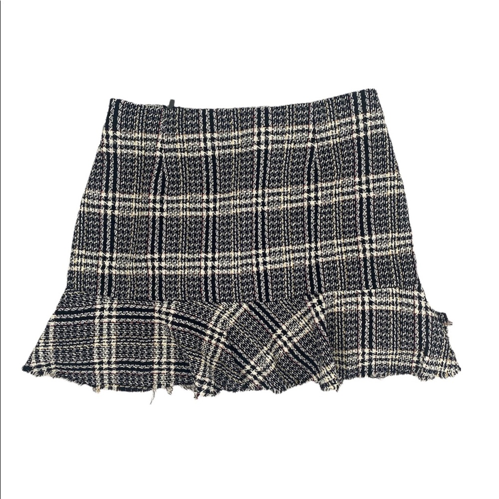 Zara Trafaluc Collection Mini Skirt Tweed Frayed assymetric Ruffle hem Small - Picture 3 of 9